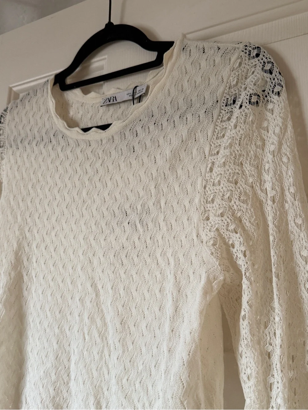 Zara Ivory Crochet Long-Sleeve Lace Top